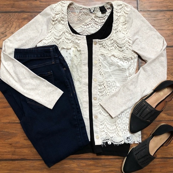 BKE Ivory Cardigan w/ Lace Back Boho Y2K Fashion - Picture 6 of 10